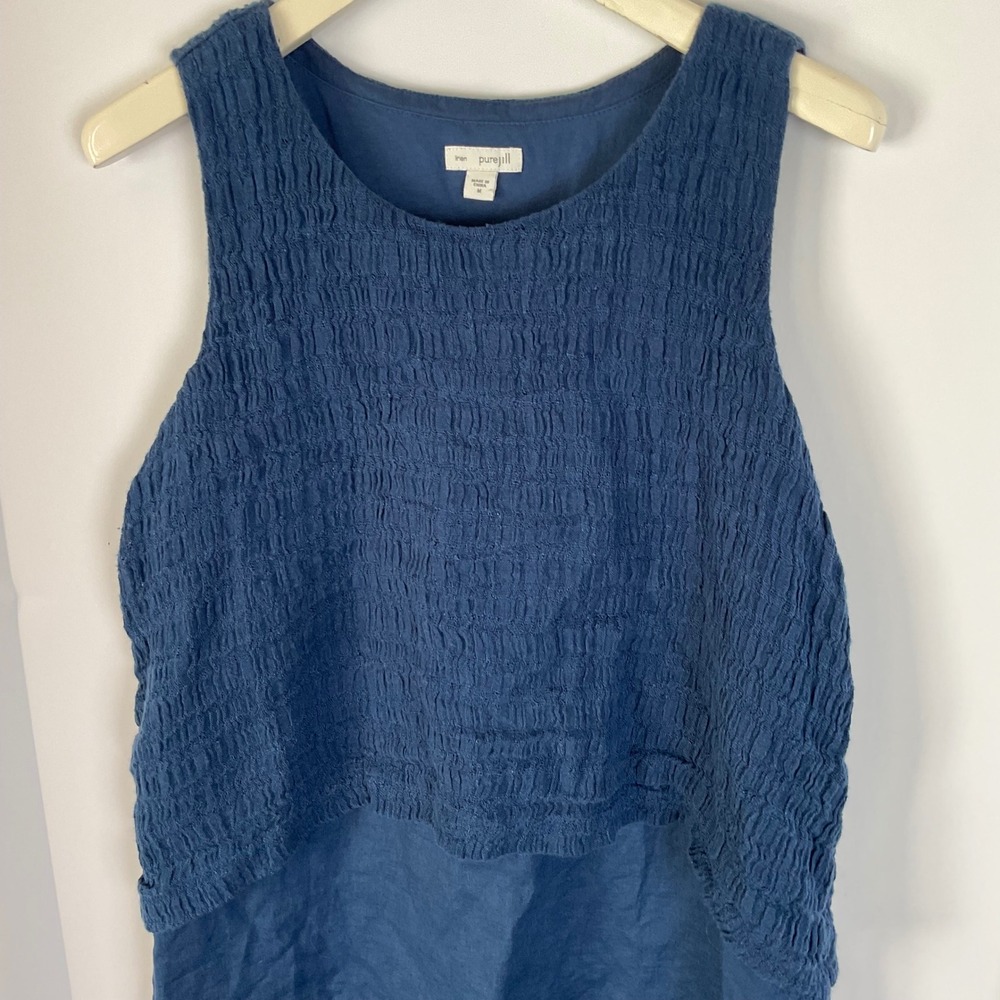 Pure Jill J.Jill Blue Linen Smocked Sleeveless Maxi Dress WDR122071 Medium